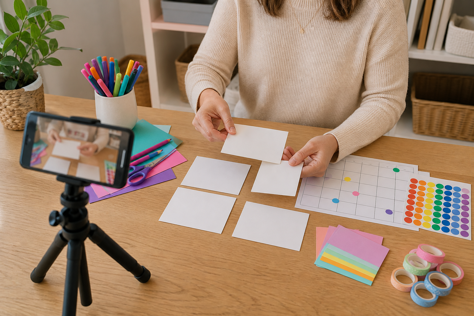Parenting creator filming a privacy-conscious goal-planning demonstration