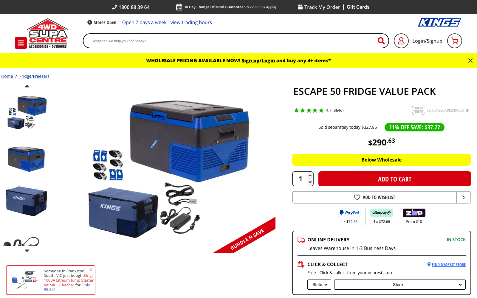 Adventure Kings Escape 50 fridge bundle with cover, power leads, and tie-down accessories