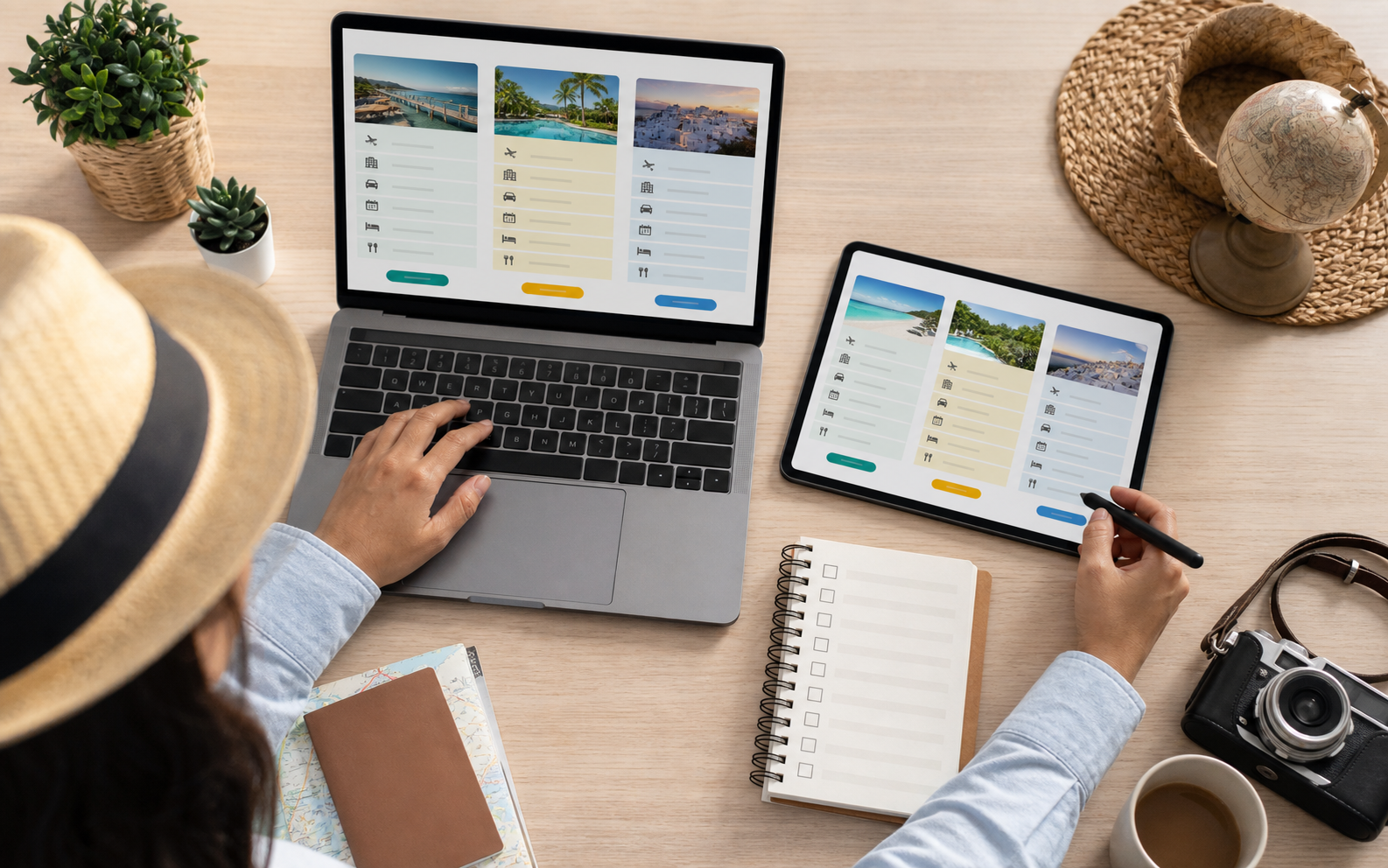 Creator comparing package holiday details across devices