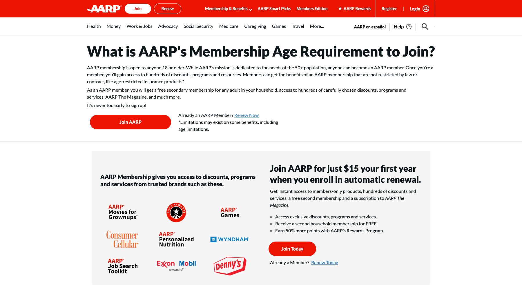 AARP official membership age requirement page explaining who may join