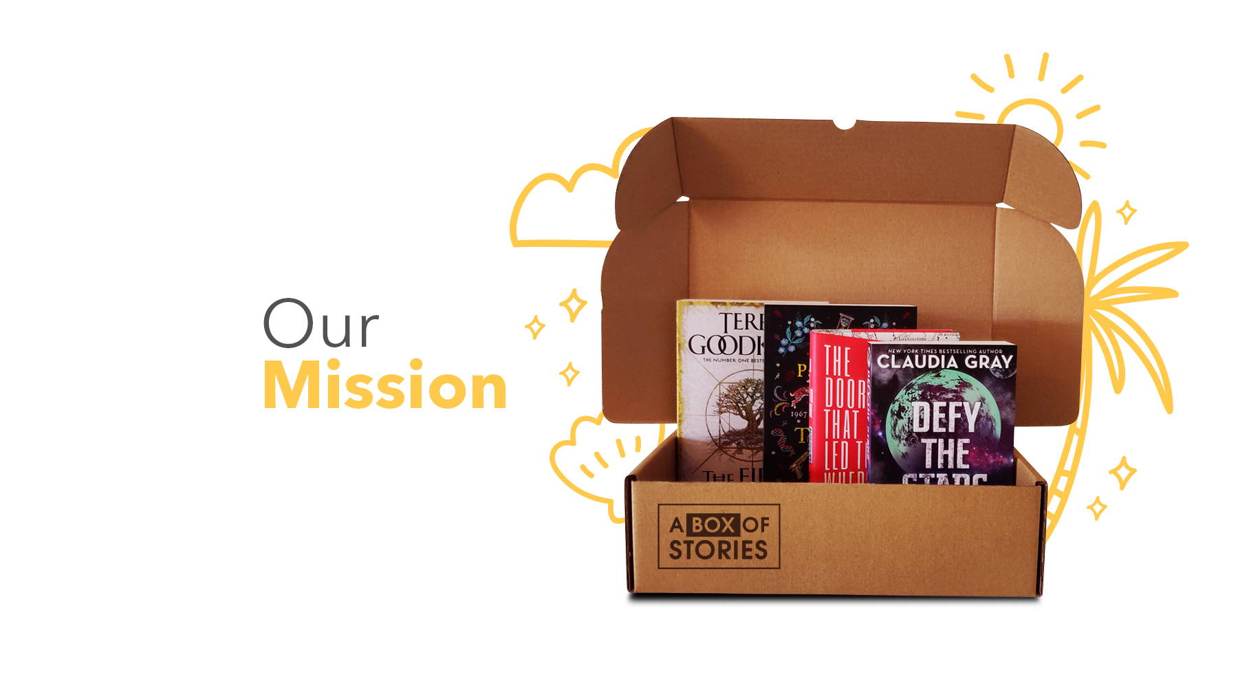 A Box of Stories mission banner with a curated book box