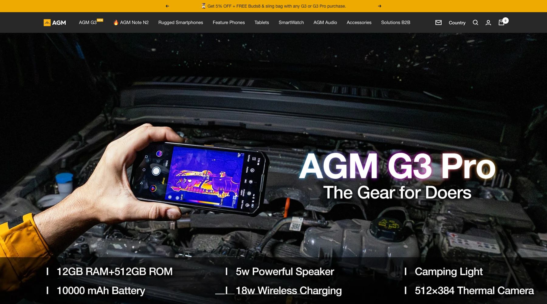 AGM Mobile official storefront featuring a rugged thermal-imaging smartphone in use