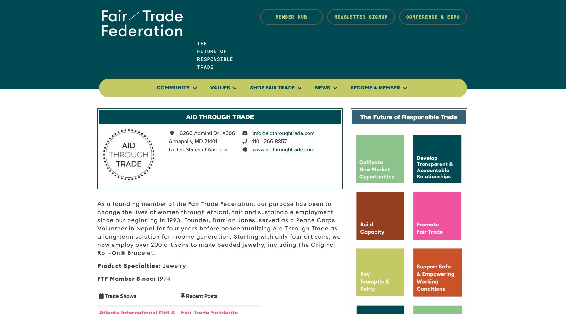 Fair Trade Federation member profile for Aid Through Trade