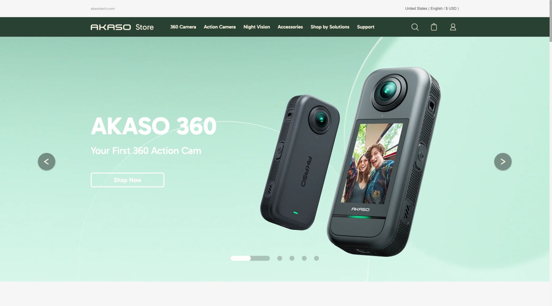 AKASO official store showing its current action camera and outdoor product focus