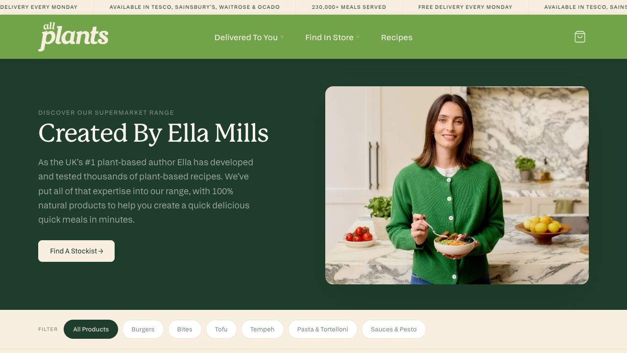 all plants official product range with chilled plant-based meal options