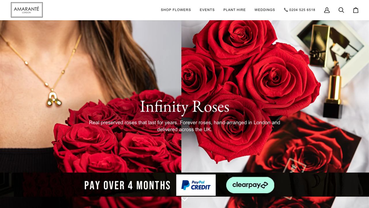 Amarante London official infinity rose collection