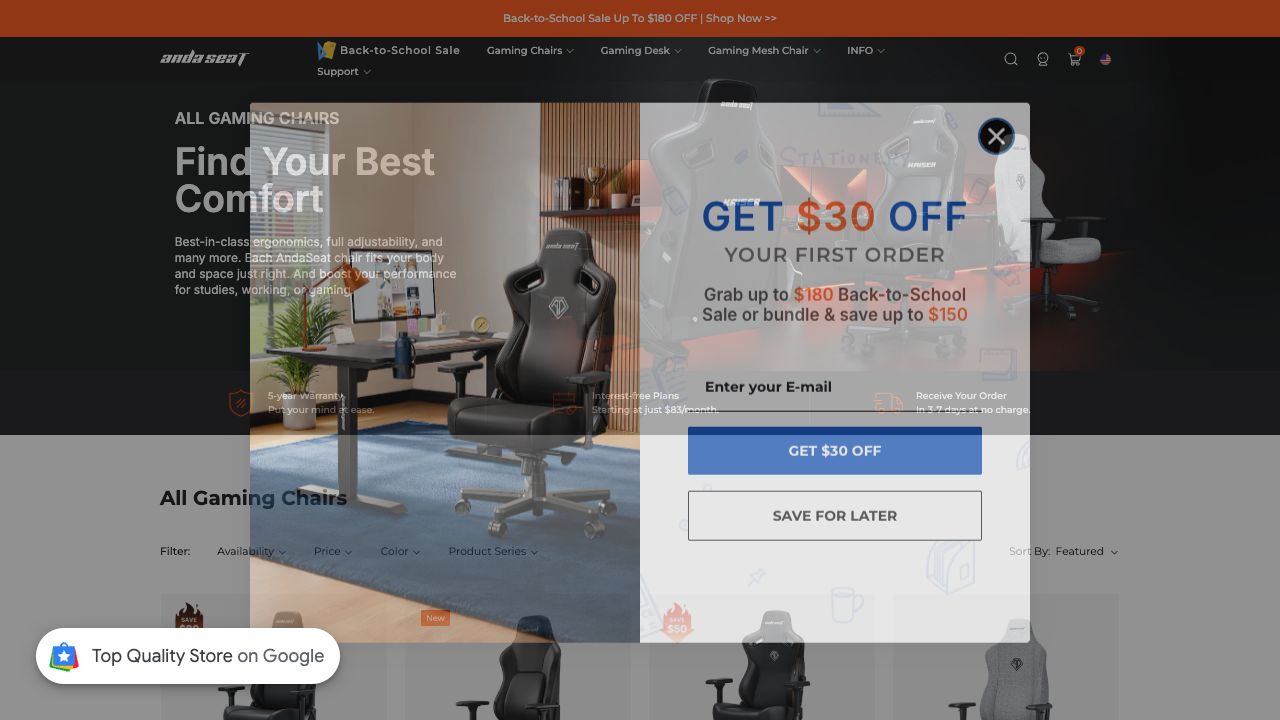 AndaSeat official gaming chair collection page